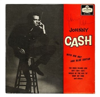Johnny Cash Signed 1959 “With His Hot And Blue Guitar” Album Cover